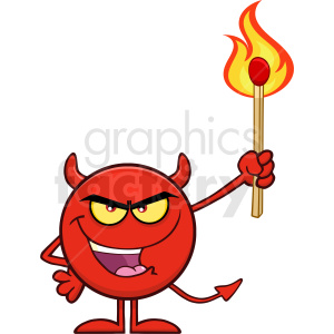 300x300 Smiling Red Devil Cartoon Emoji Character Holding Up A Flaming