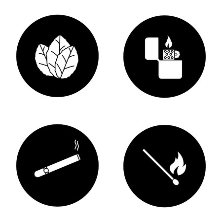 450x450 Smoking Glyph Icons Set Tobacco Leaves, Flip Lighter, Cigar