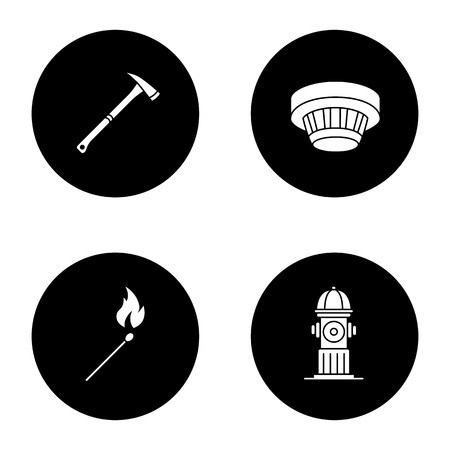 450x450 Firefighting Glyph Icons Set Fire Axe, Hydrant, Smoke Detector