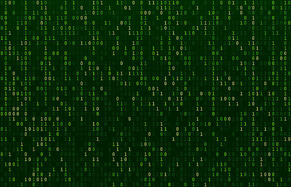 599x385 Matrix Code Stream Green Data Codes Screen, Binary Numbers Flow