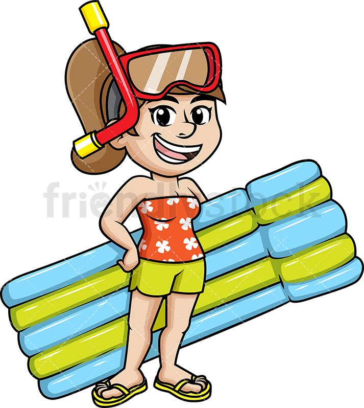 713x798 Woman Holding Sea Mattress Cartoon Vector Clipart