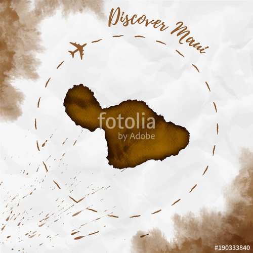 500x500 Maui Watercolor Island Map In Sepia Colors Discover Maui Poster
