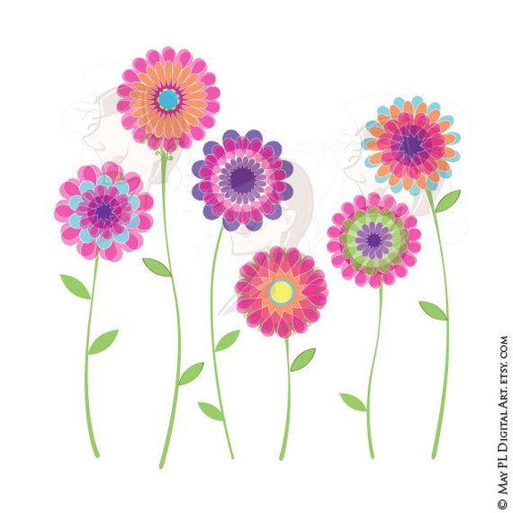 570x570 Pink Flower Clipart Spring Flowers Floral Vector Clip Art Etsy