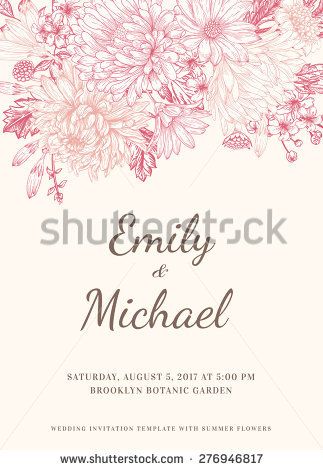 323x470 Floral Wedding Invitation In Vintage Style Chrysanthemums, Asters