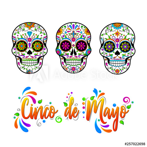 500x500 Mexican Sugar Skulls, Cinco De Maya Vector Isolated Illustration