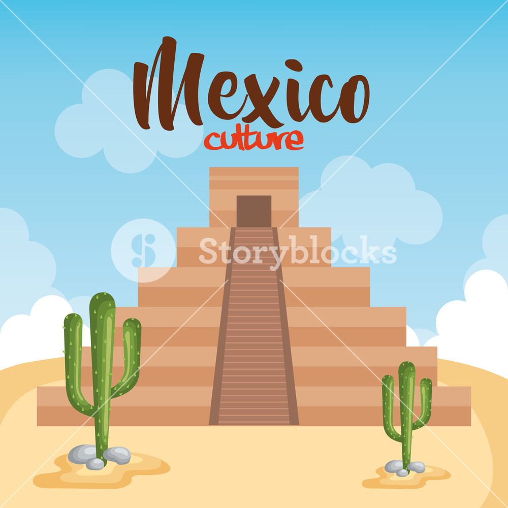 1000x1000 Mexican Culture Mayan Pyramid Vector Illustration Design Royalty