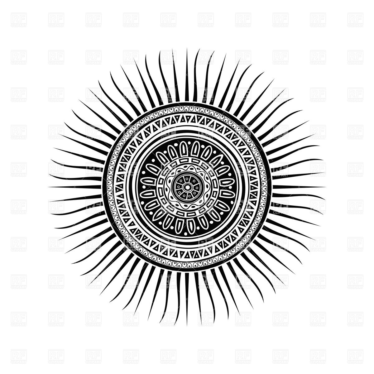 1200x1200 Mayan Sun Symbol, Round Tattoo Ornament Vector Image