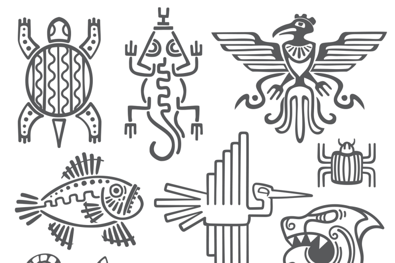 800x533 Historic Aztec, Inca Vector Symbols, Mayan Temple Pattern, Native