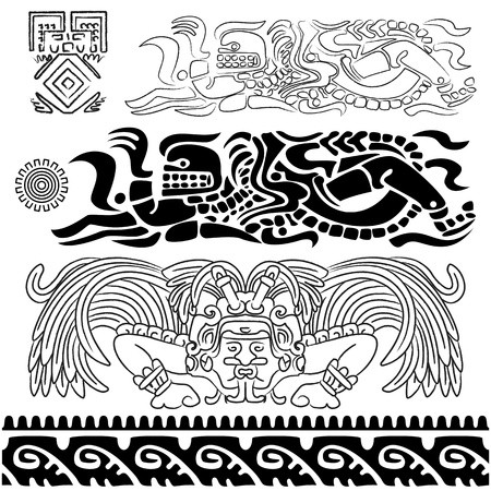 450x450 Vector Of Ancient Patterns With Mayan Gods And Ornaments Royalty