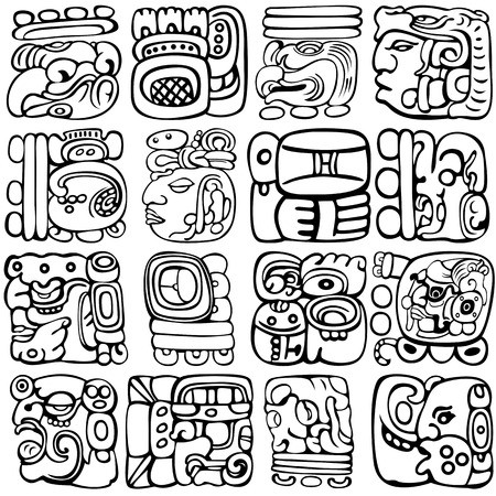 450x450 Vector Set Of Mayan And Aztec Glyphs With Ancient Gods
