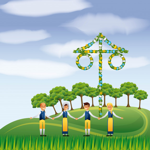 626x626 Midsummer Swedish Celebration Maypole Vector Premium Download