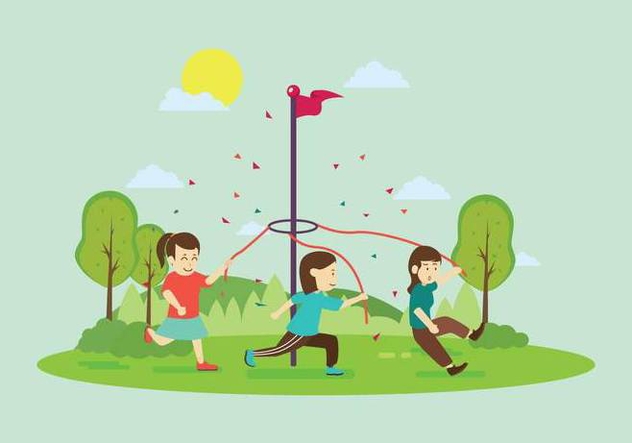 632x443 Free Maypole Stick With Children Illustration Free Vector Download