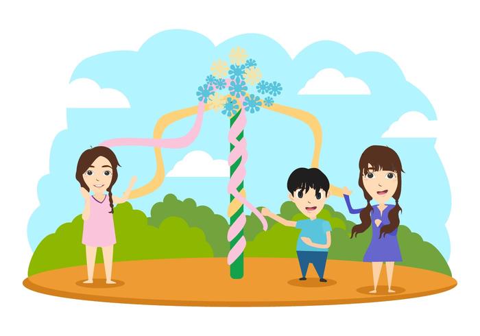 700x490 Free Maypole With Children Vector Illustration