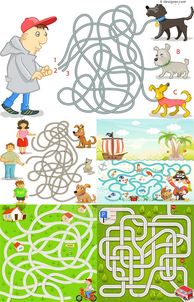 680x1058 Designer Cartoon Road Maze Vector Material