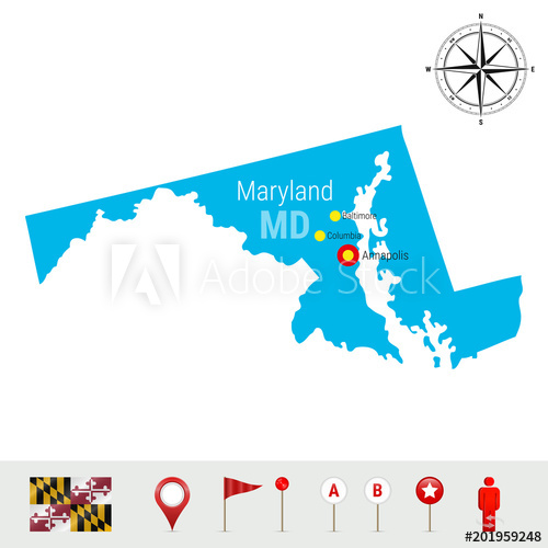 Maryland Vector Map Isolated On White Background High Detailed 500x500 Maryland Vector Map Isolated On White Background High Detailed