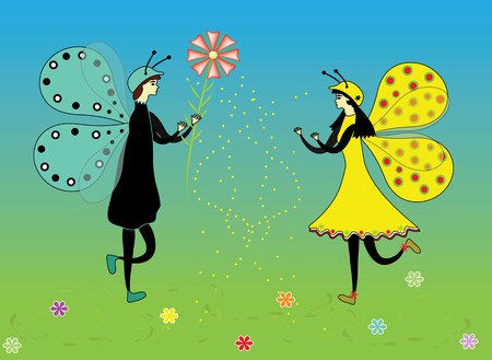 450x329 In Love The Butterfly Couple In The Flower Meadow, Vector