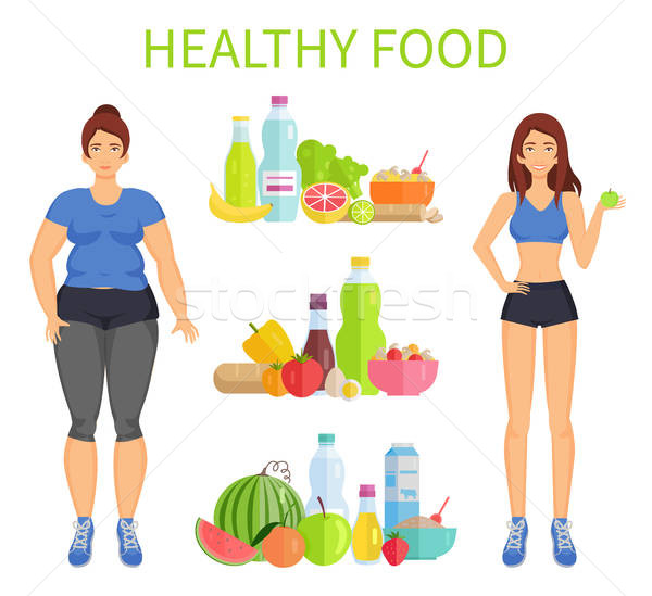 600x549 Healthy Food Woman And Meal Vector Illustration Vector