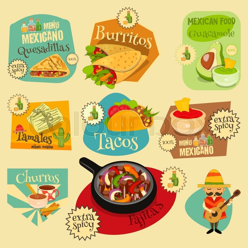 800x800 Mexican Food Menu Mini Labels Set With Stock Vector Colourbox