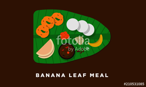 500x300 South Indian Banana Leaf Meal Vector Illustration Dosa, Vada