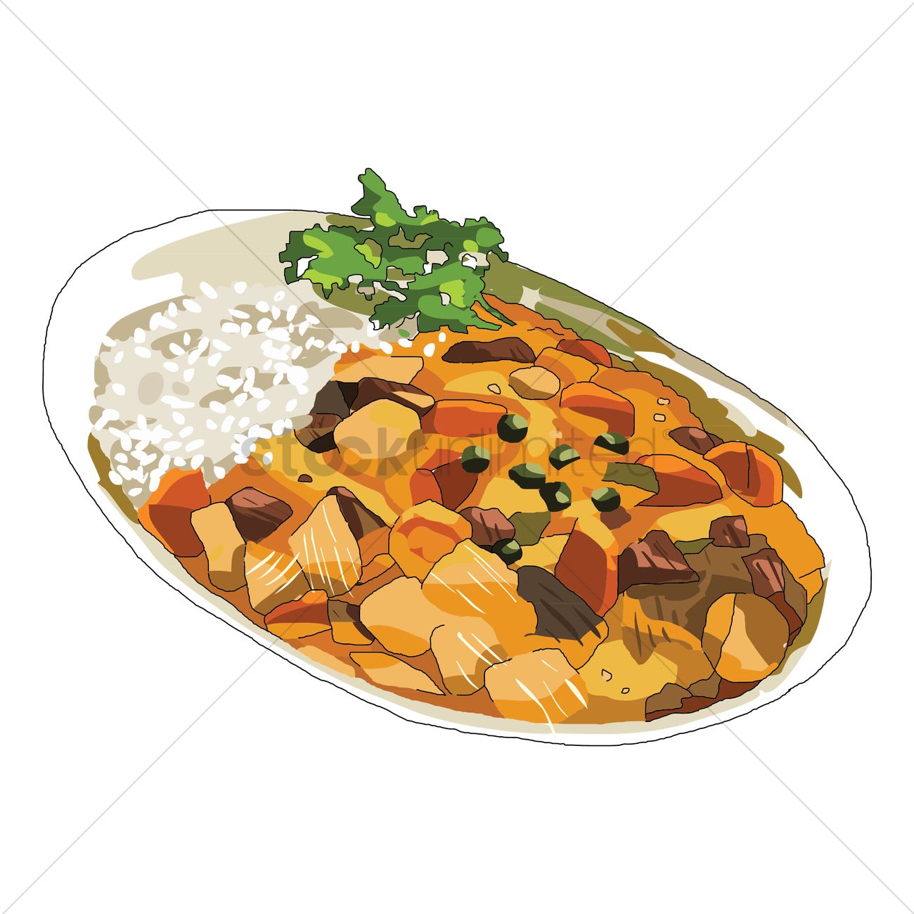 1300x1300 Curry Rice Meal Vector Image