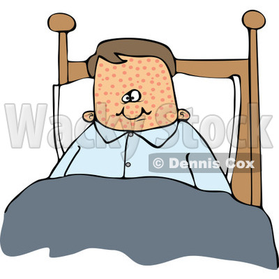 400x400 Cartoon Of A Boy Sick With Measles, Sitting Up In Bed