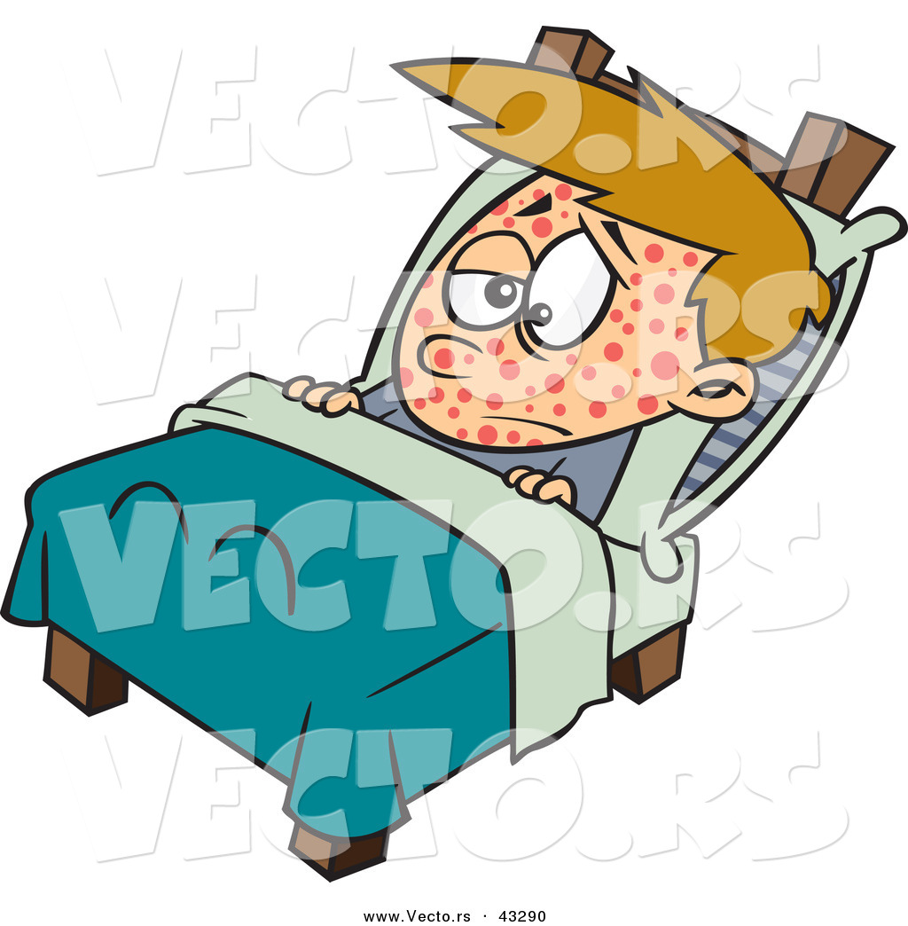 1024x1044 Vector Of A Sick Cartoon Boy Resting In Bed With The Measles