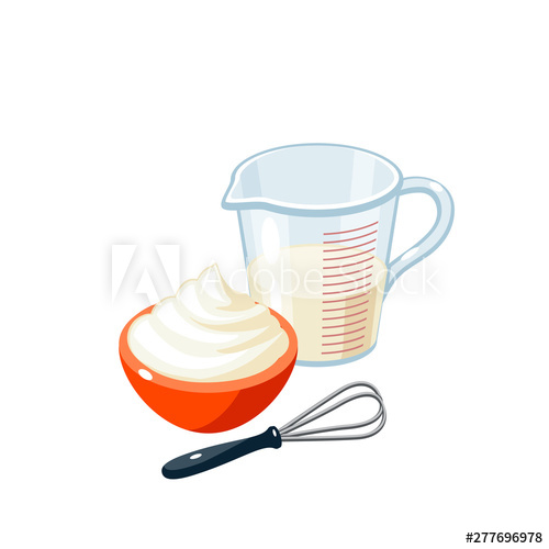 Whipping Cream, Whisk And Measuring Cup Vector Illustration 500x500 Whipping Cream, Whisk And Measuring Cup Vector Illustration
