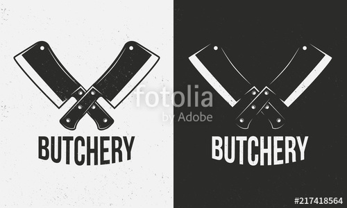Butcher Shop Logo Crossed Meat Cleavers On A White And Black 500x300 Butcher Shop Logo Crossed Meat Cleavers On A White And Black