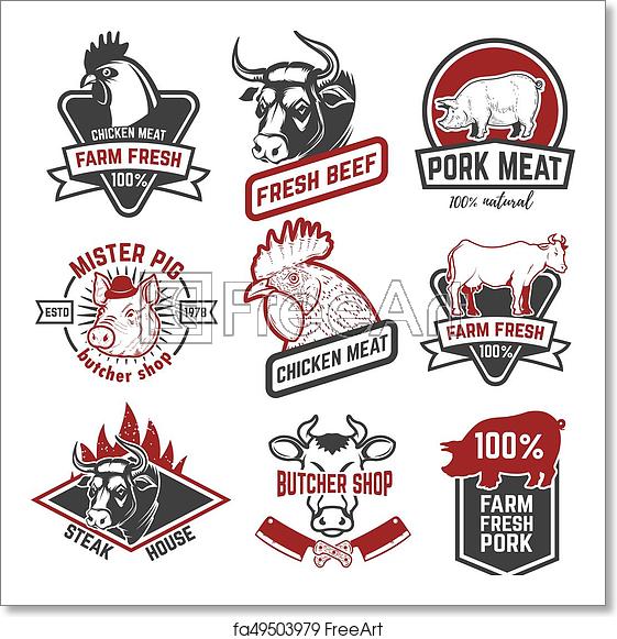 561x581 Free Art Print Of Beef, Chicken, Pork Meat Labels On White