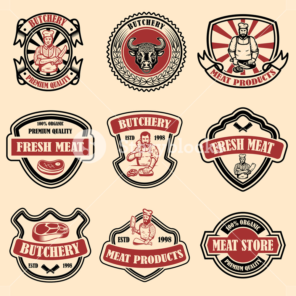 1000x1000 Set Of Vintage Meat Store Labels Design Element For Logo, Emblem