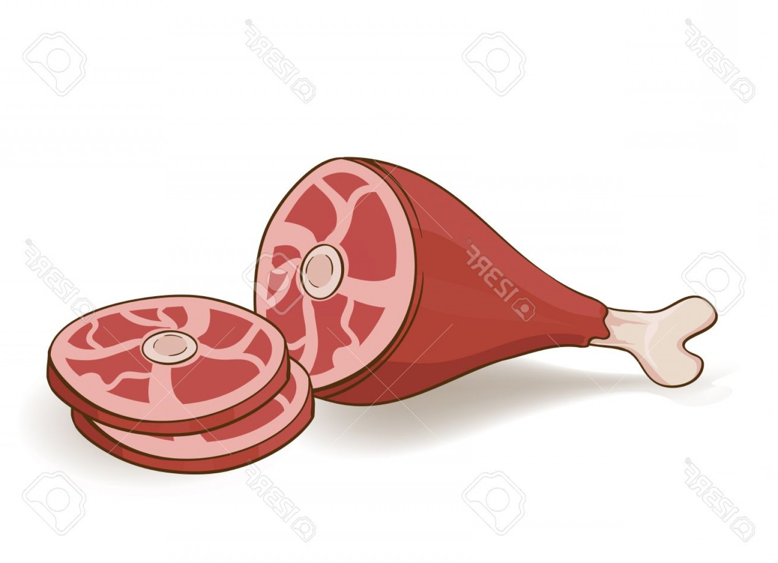 1560x1129 Photostock Vector Cartoon Roasted Ham Slices On White Pork Steak