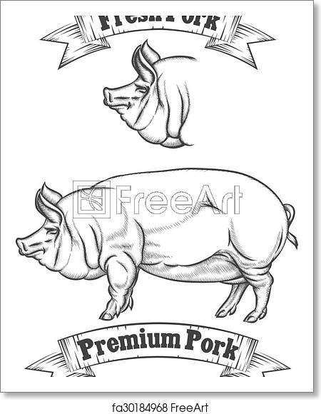 450x580 Free Art Print Of Premium Pork Meat Vector Label, Butcher Emblems