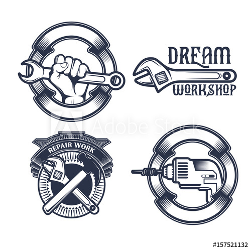 500x498 Vintage Vector Mechanic Logo Label