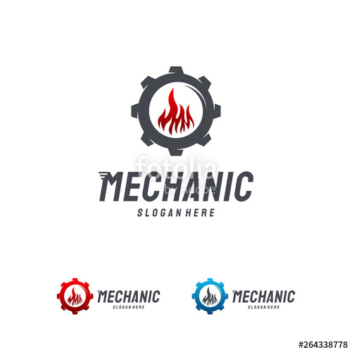 500x500 Fire Gear Logo Template, Mechanic Logo Designs Concept Vector