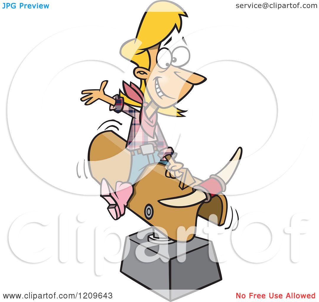 1080x1024 Cartoon Of A Blond Cowgirl Woman Riding A Mechanical Bull