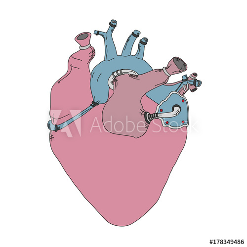 500x500 Mechanical Real Heart Vector Illustration
