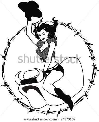 384x470 Vector Cow Girl Riding A Mechanical Bull Country Western Southern