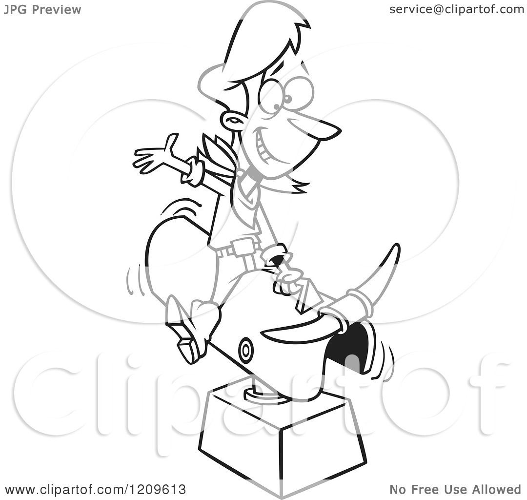 1080x1024 Cartoon Of A Black And White Cowgirl Woman Riding A Mechanical