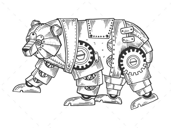 590x443 Mechanical Bear Animal Engraving Vector