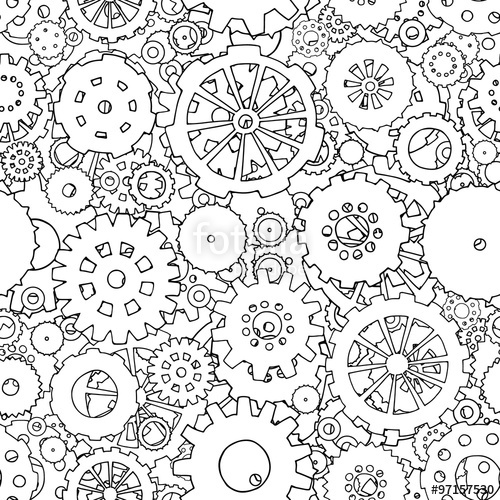 500x500 Cartoon Black And White Seamless Pattern With Doodle Gears Can Be