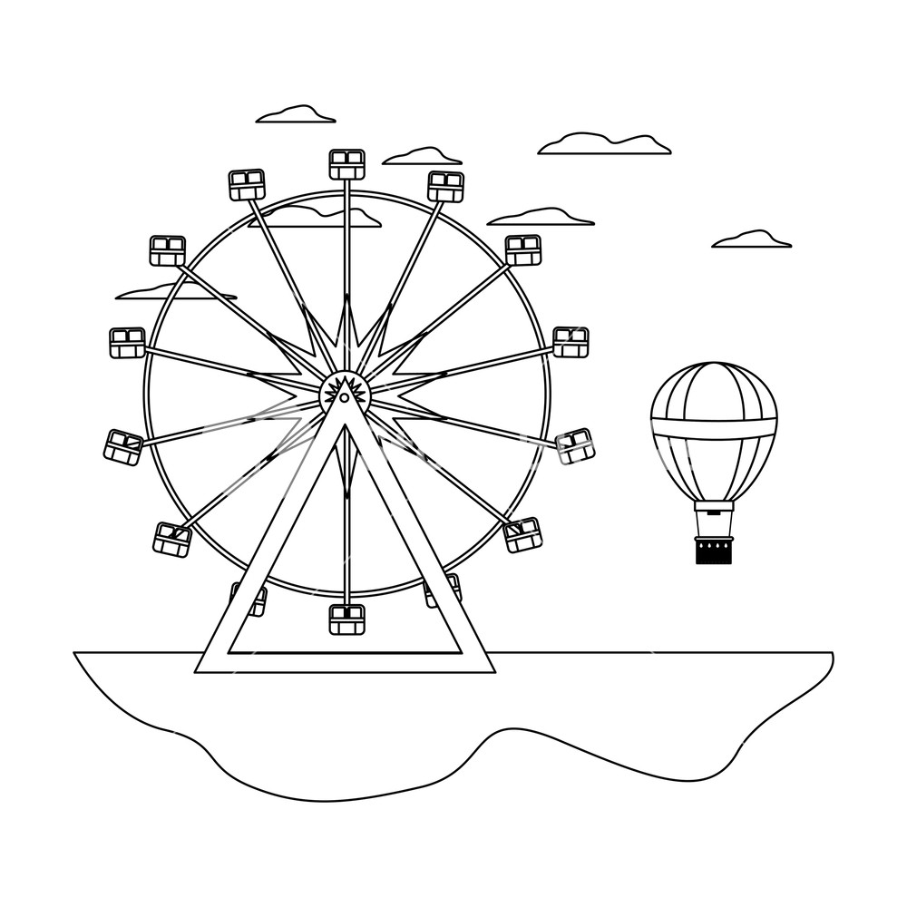 Line Carnival With Ferris Wheel Mechanical And Air Balloon Vector 1000x1000 Line Carnival With Ferris Wheel Mechanical And Air Balloon Vector
