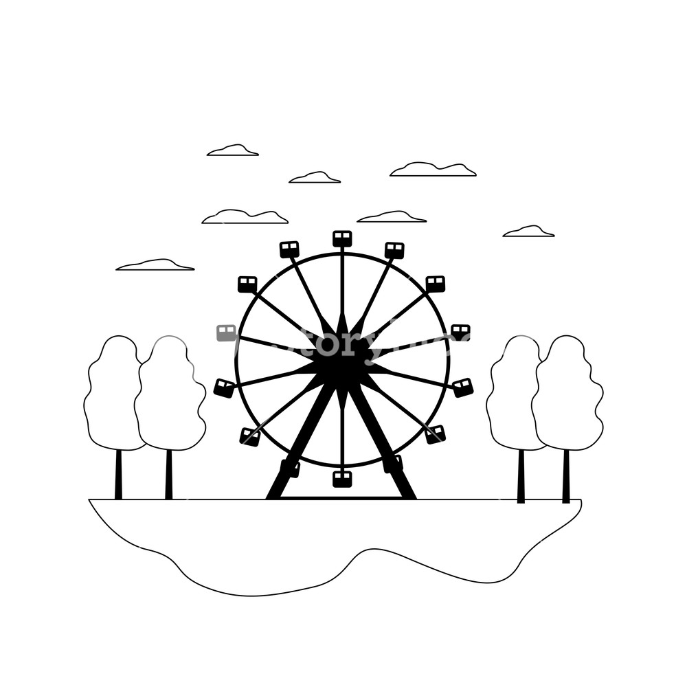 Line Funny Ferris Wheel Mechanical In The Landscape Vector 1000x1000 Line Funny Ferris Wheel Mechanical In The Landscape Vector