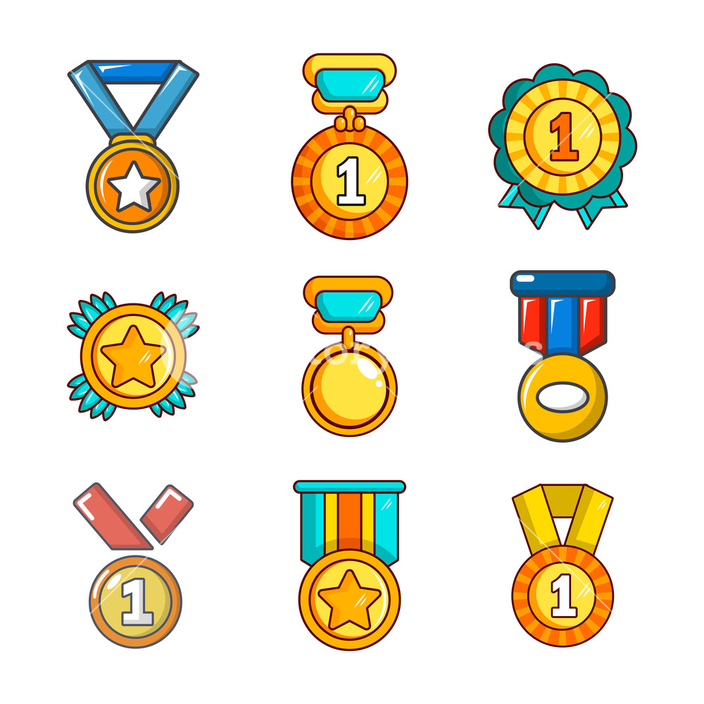1000x1000 Gold Medal Icon Set Cartoon Set Of Gold Medal Vector Icons