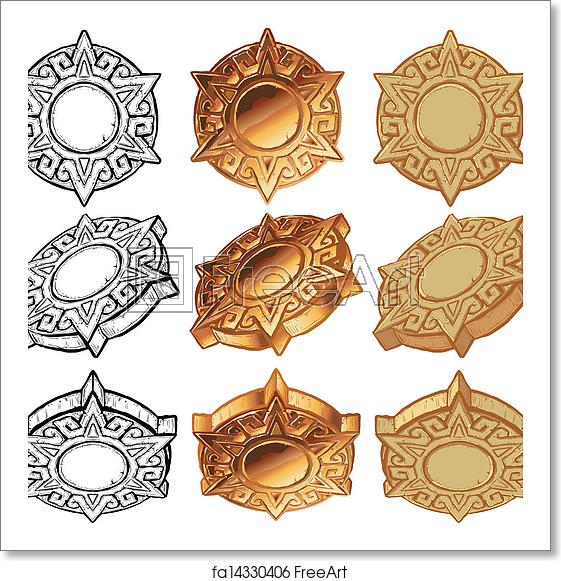 561x581 Free Art Print Of Aztec Sun Medallion Vector Icon Set An Aztec