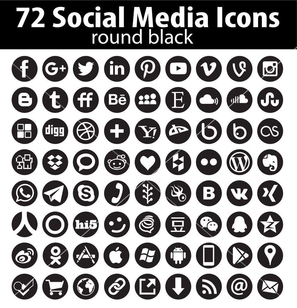 987x1024 Vector Round Social Media Icons Black