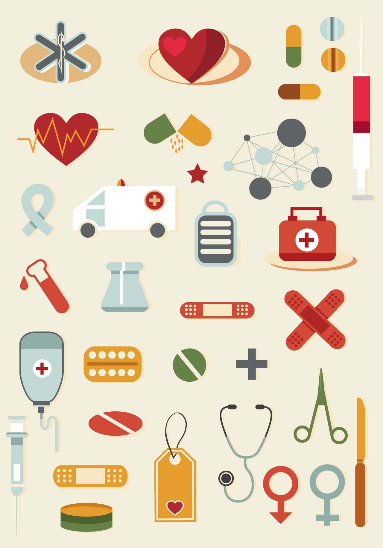 1280x1829 Cartoon Medical Elements Set Vector Free Download