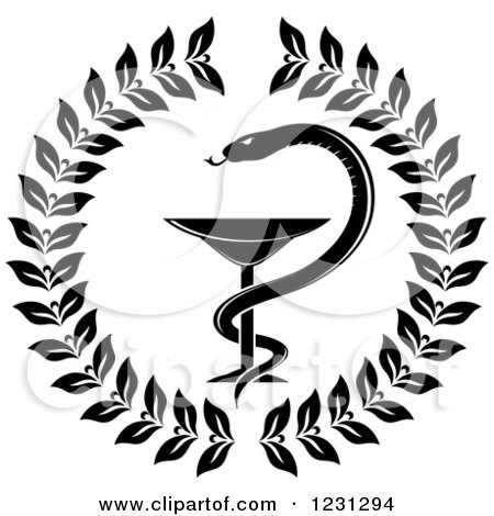 450x470 Clipart Of A Black And White Snake And Medical Caduceus