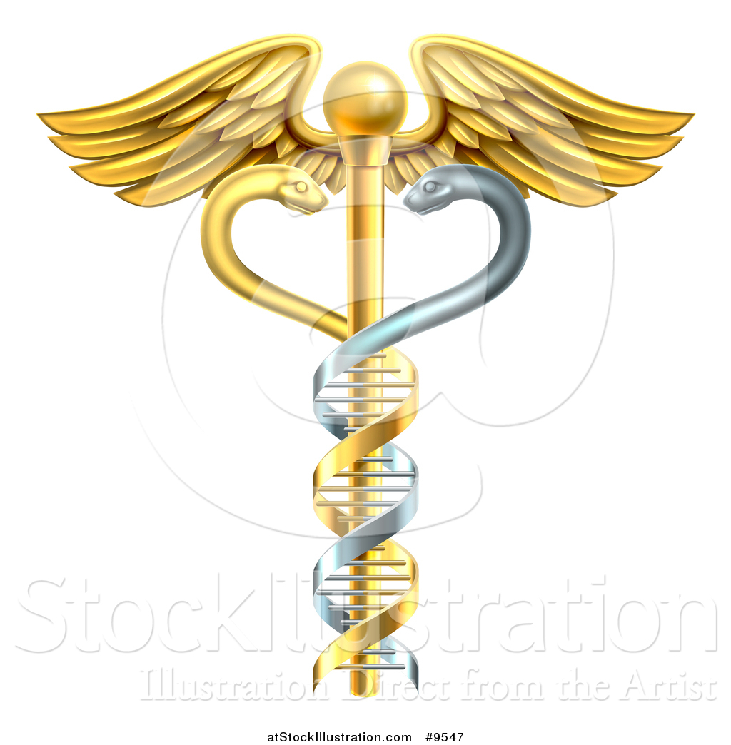1024x1044 Vector Illustration Of A Gold Medical Caduceus With Dna Snakes