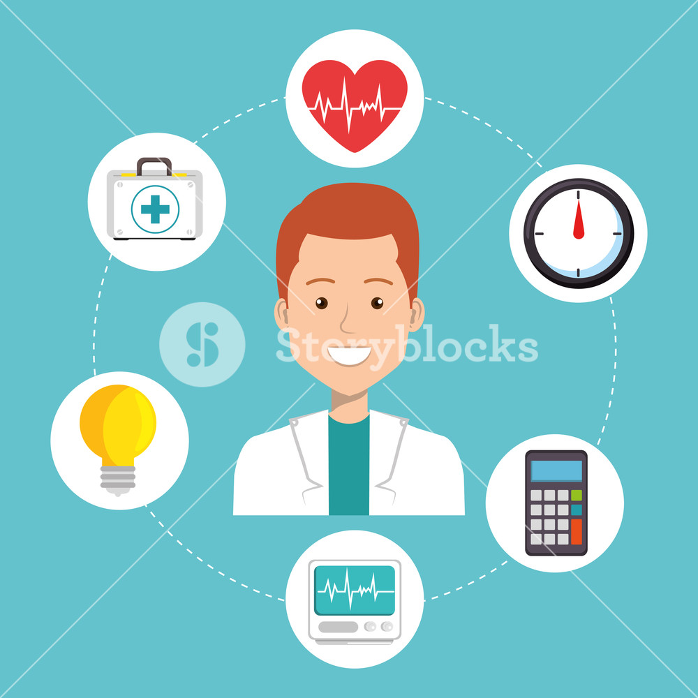 1000x1000 Male Doctor With Medical Icons Vector Illustration Design Royalty