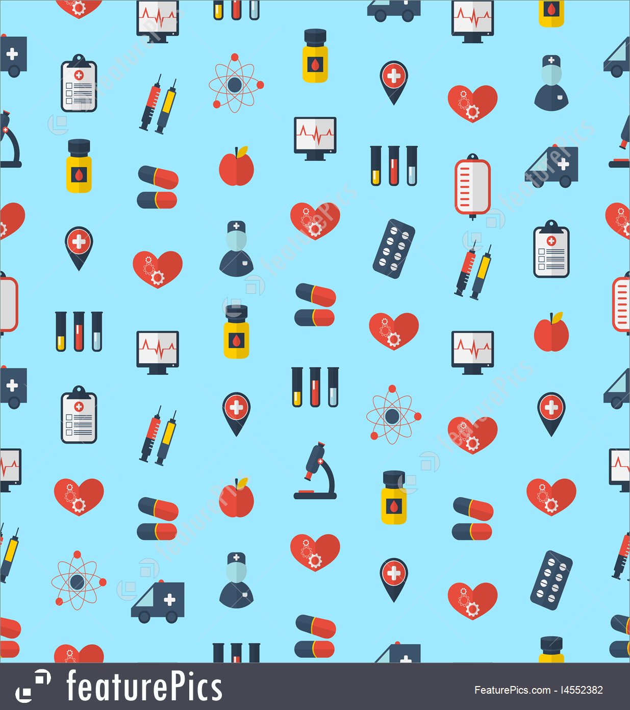 1235x1392 Medical Seamless Pattern, Flat Simple Colorful Icons